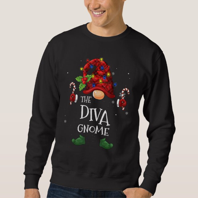 Sweatshirt Diva Gnomo Buffalo Plaid Christmas Tree Light (Devant)