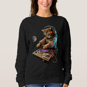 Sweatshirt DJ Cat, Cute Space Cat Disque Jockey Cat en Astron