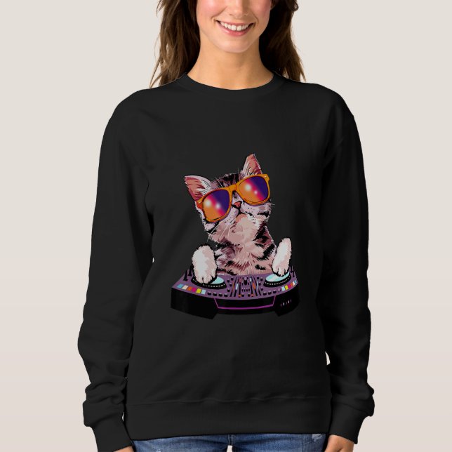 Sweatshirt DJ Cat House Music Kitten Cat Lover Musician (Devant)