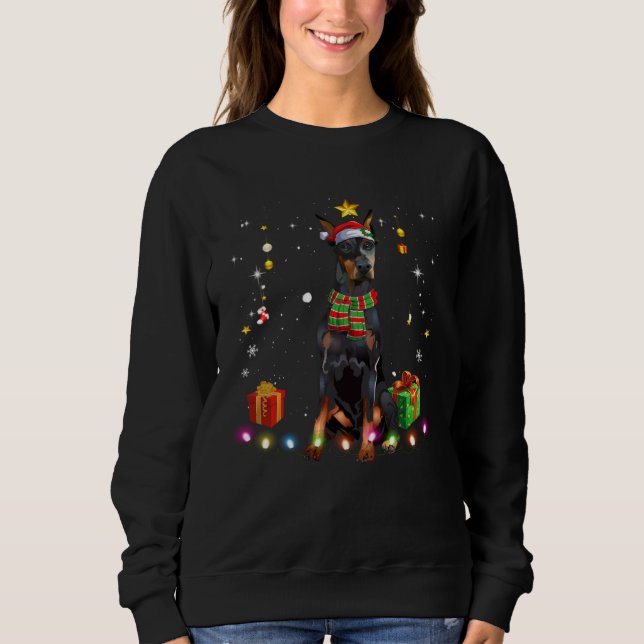 Sweatshirt Doberman Pinscher Santa Christmas Tree Lights Xmas (Devant)