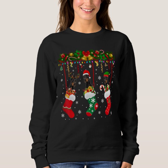 Sweatshirt Dobermann dans Sock Xmas Reindeer Chien Elf Père N (Devant)