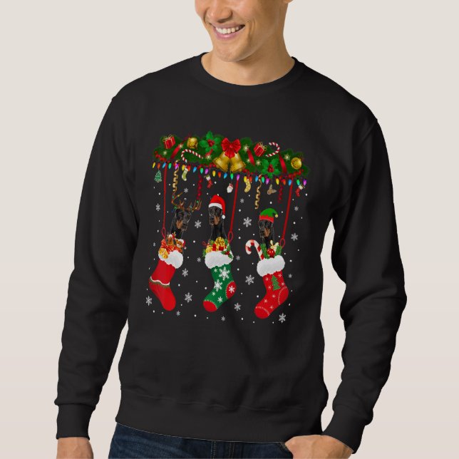 Sweatshirt Dobermann dans Sock Xmas Reindeer Chien Elf Père N (Devant)