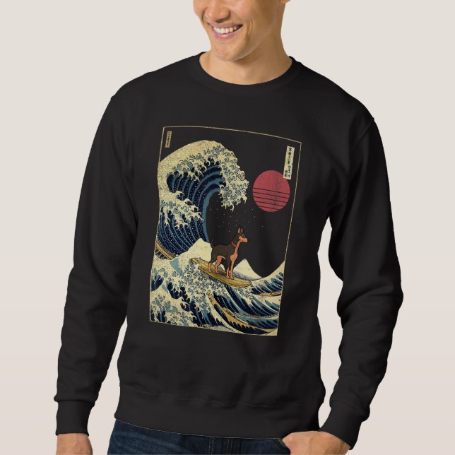 Sweatshirt Dobermann japonais Kanagawa Wave Surf chien (Devant)