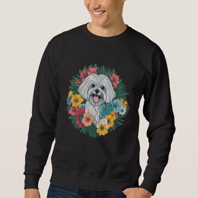 Sweatshirt Dog Lover Smiling Maltese Dog Dog Flowers Floral f (Devant)
