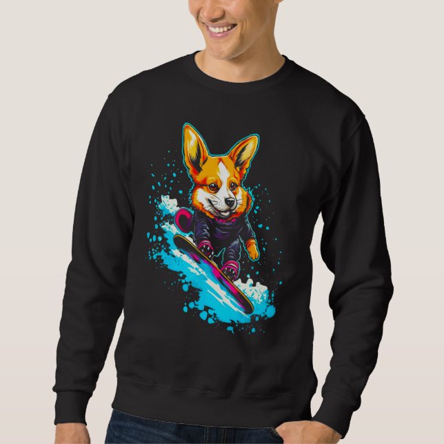 Sweatshirt Dog Welsh Corgi Snowboard (Devant)