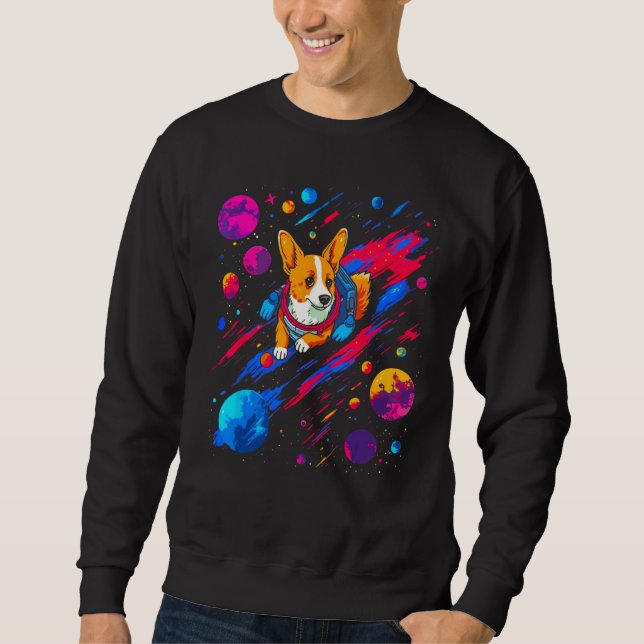 Sweatshirt Dog Welsh Corgi Space Planet Universe (Devant)