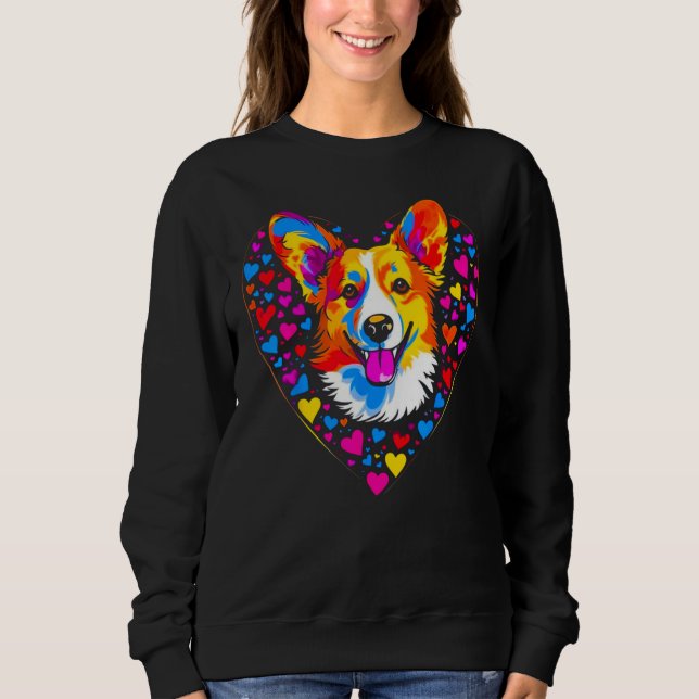 Sweatshirt Dog Welsh Corgi Yellow Blue Red Heart (Devant)