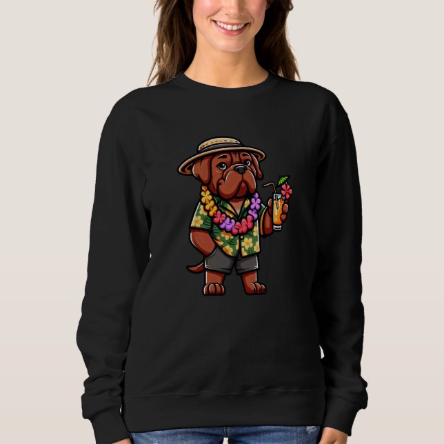 Sweatshirt Dogue De Bordeaux Hawaii Chien Drôle Été (Devant)