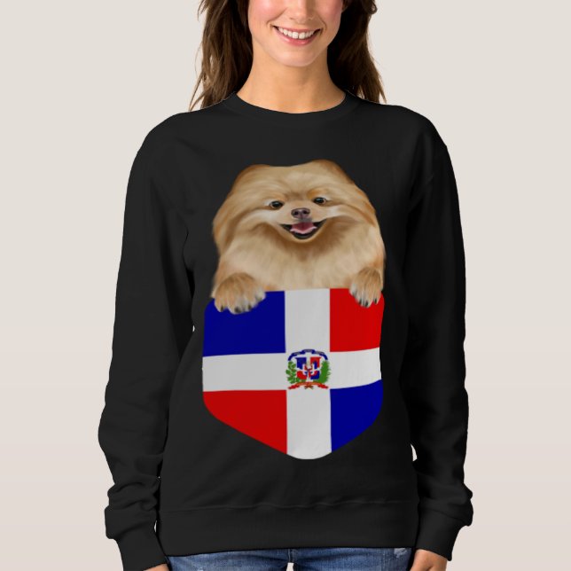 Sweatshirt Dominican Republic Flag Pomeranian Dog In Pocket (Devant)