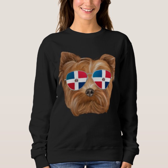 Sweatshirt Dominican Republic Flag Yorkshire Terrier Dog Pock (Devant)