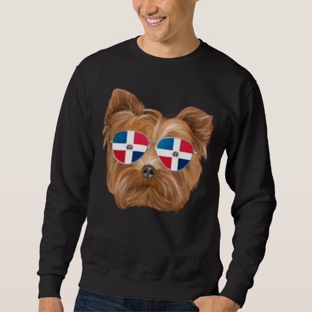Sweatshirt Dominican Republic Flag Yorkshire Terrier Dog Pock (Devant)