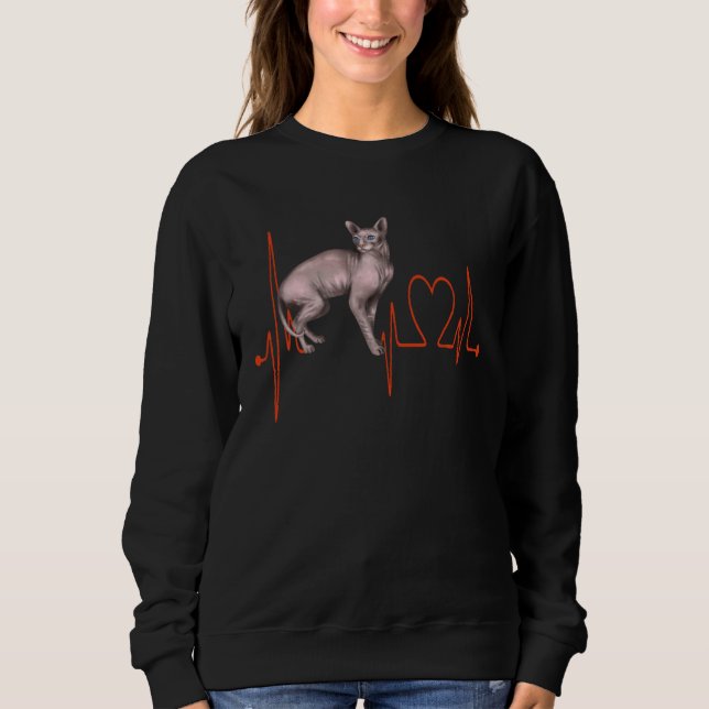 Sweatshirt Don Sphynx Cat Heartbeat EKG  I Love My Hairless C (Devant)