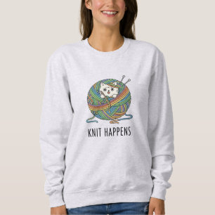 Sweatshirt Doodé de style artisanal avec chat en fil coloré
