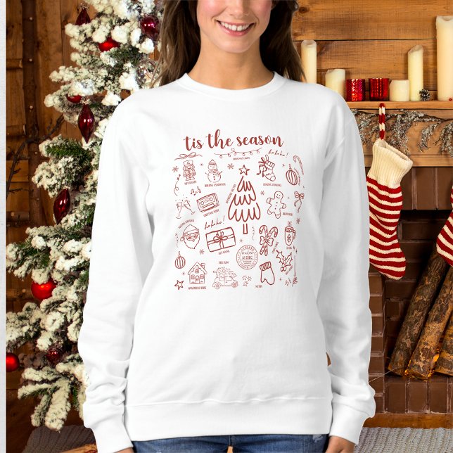 Sweatshirt Doodle Dessiné à la Main Fantaisiste Rouge (Créateur téléchargé)
