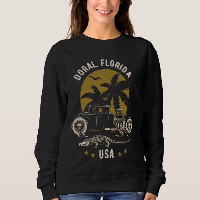 Sweatshirt Doral Florida Sunset Hotrod Alligator Design (Devant)