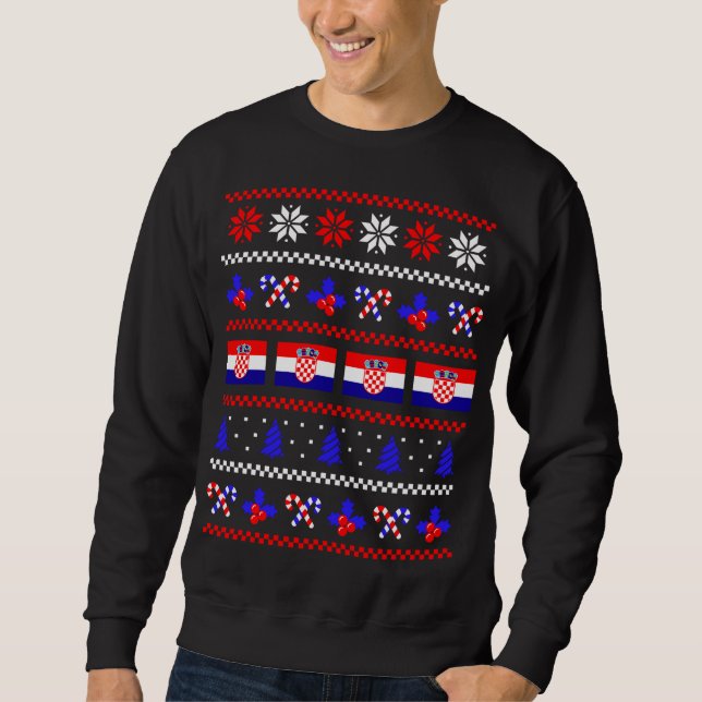 Sweatshirt Doux de Noël moche Croatie Drapeau, moitié croate (Devant)