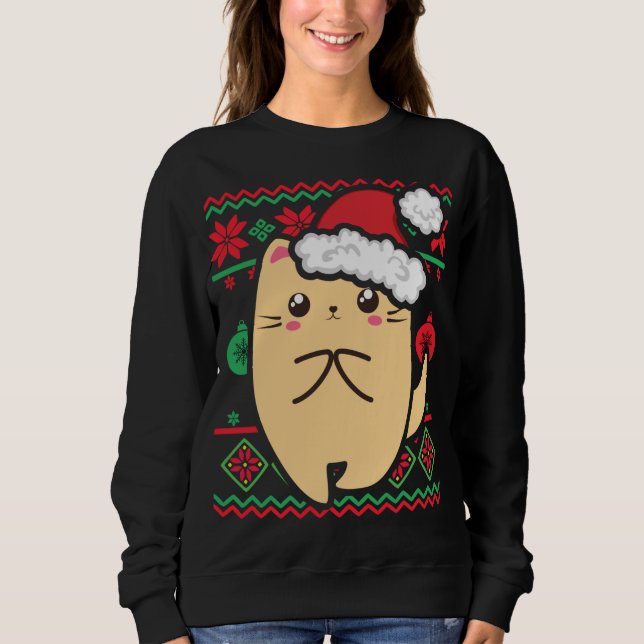 Sweatshirt Doux de Noël moche mignon Kawaii Anime Chibi Shy (Devant)