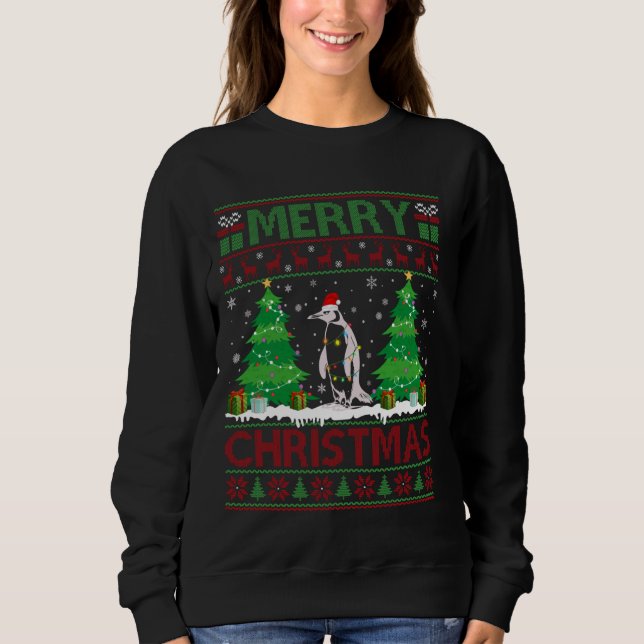 Sweatshirt Doux moche Arbre de Noël Éclairage Pingouin moche (Devant)