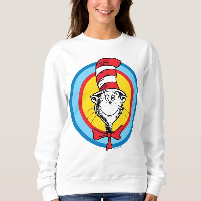 Sweatshirt Dr. Seuss | Graphisme de tête de chat dans le chap (Devant)
