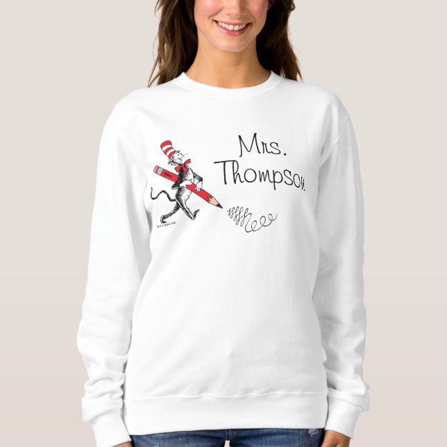 Sweatshirt Dr. Seuss | Le Chat dans le Chapeau Nom Écrit (Devant)