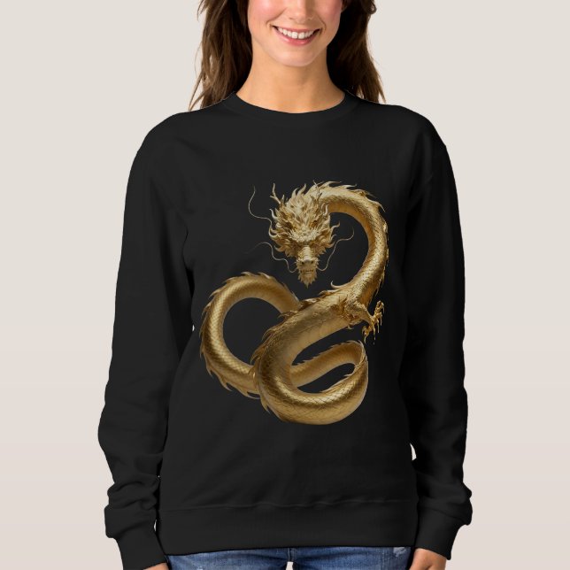 Sweatshirt Dragon Chinois Doré Art | Créature Fantastique Myt (Devant)