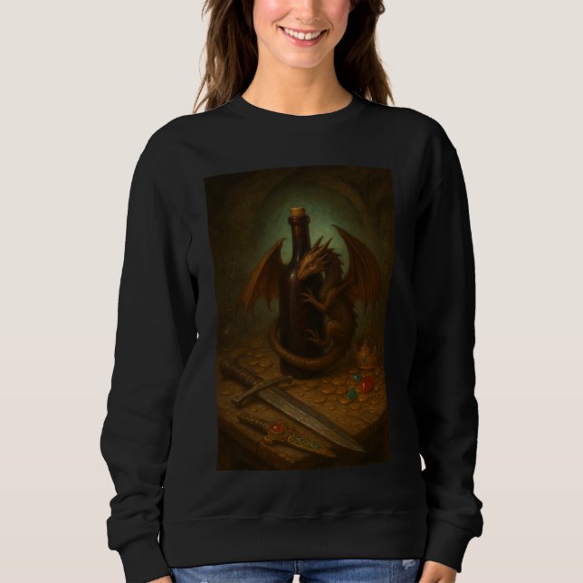 Sweatshirt Dragon de Tini enlacant une bouteille de vin imagi (Devant)