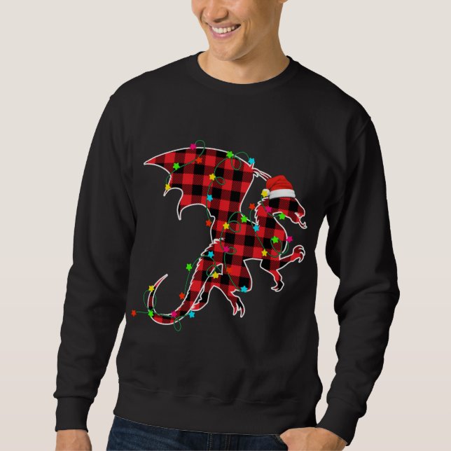 Sweatshirt Dragon drôle Arbre de Noël Rouge Plaid Xmas Animau (Devant)