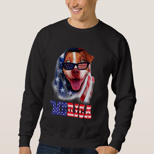 Sweatshirt Drapeau américain 4 juillet Pitbull Papa Chien (Devant)