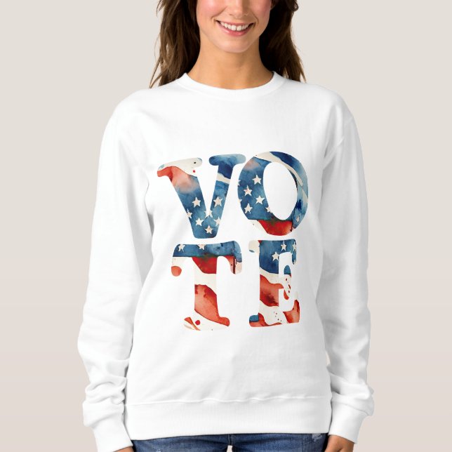 Sweatshirt Drapeau américain à l'aquarelle vote électeur droi (Devant)