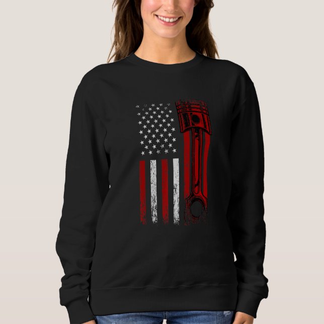 Sweatshirt Drapeau Américain Avec Piston Moteur De Voiture Gr (Devant)