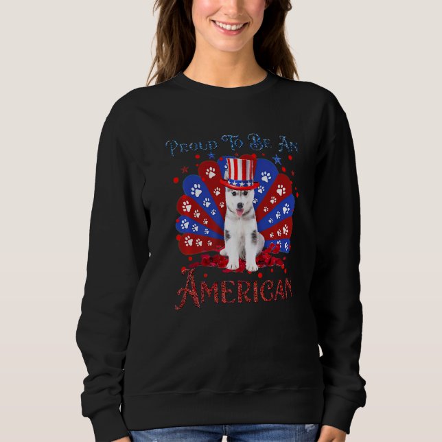 Sweatshirt Drapeau Américain Cute Husky 4 juillet (Devant)