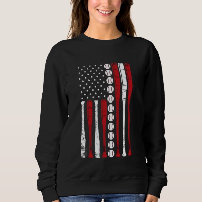 Sweatshirt Drapeau américain de baseball Vintage 4 juillet (Devant)