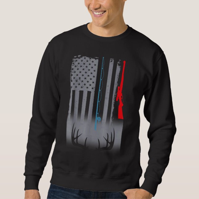 Sweatshirt Drapeau américain de chasse au bâton de pêche (Devant)