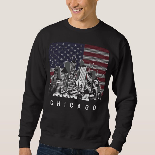 Sweatshirt Drapeau américain de Chicago Illinois Skyline (Devant)