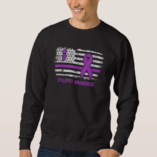 Sweatshirt Drapeau américain de guerrier de l'épilepsie Sensi (Devant)
