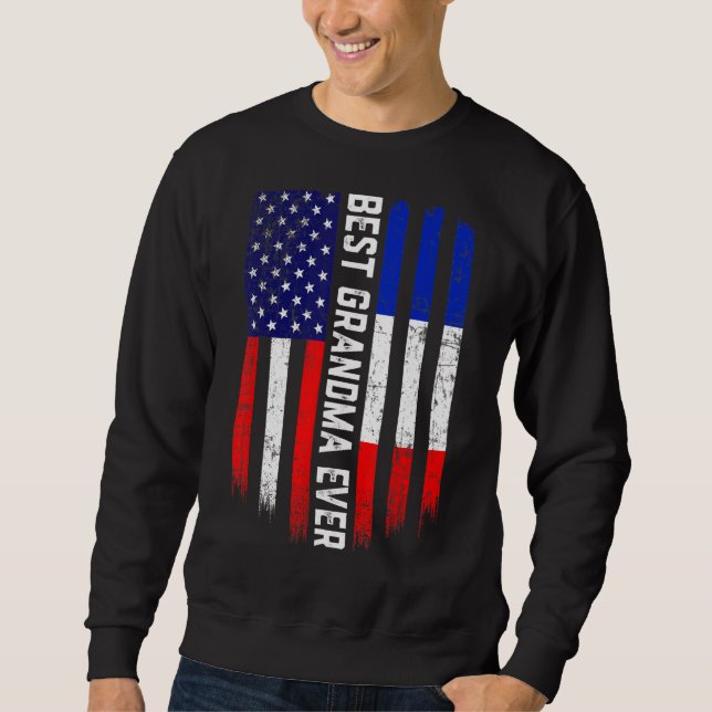 Sweatshirt Drapeau américain et drapeau français Meilleur gra (Devant)