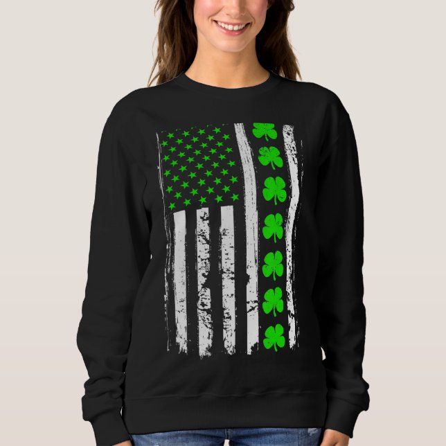 Sweatshirt Drapeau américain irlandais rétro St Patrick's Day (Devant)