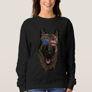 Sweatshirt Drapeau américain malinois belge 4 juillet Fou