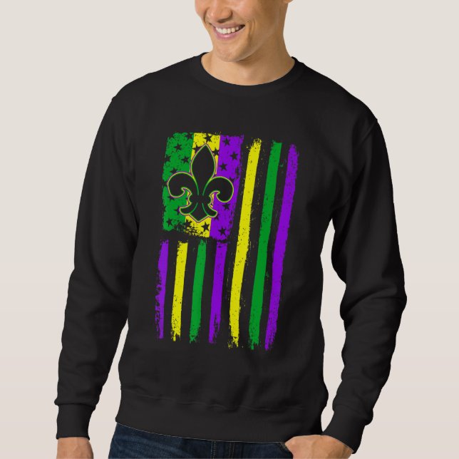 Sweatshirt Drapeau américain Mardi Gras Carnaval Drôle de Fes (Devant)