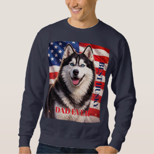 Sweatshirt Drapeau américain Meilleur papa ever Husky Chien