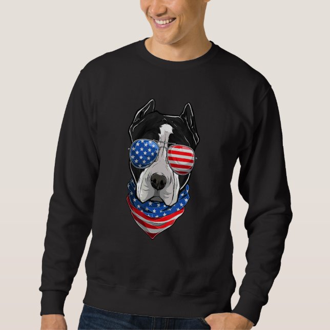 Sweatshirt Drapeau américain Pitbull Chien du 4 juillet (Devant)
