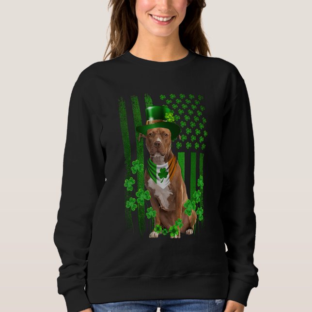 Sweatshirt Drapeau Américain Pitbull Terrier Chapeau Irlandai (Devant)