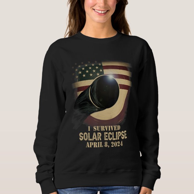 Sweatshirt Drapeau américain rétro J'ai survécu à l'éclipse s (Devant)