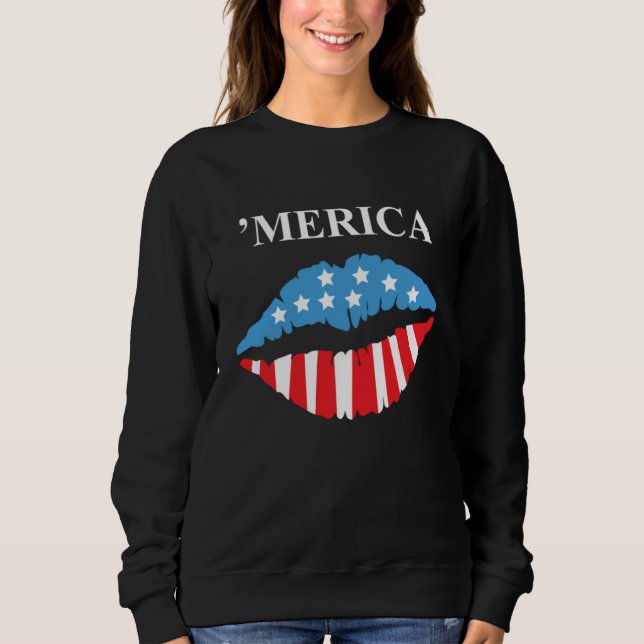 Sweatshirt Drapeau américain rouge à lèvres 4 juillet C (Devant)