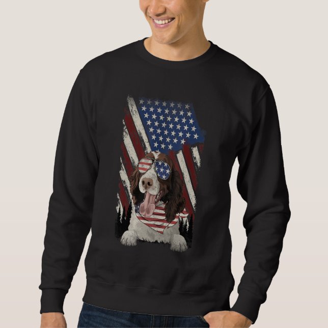 Sweatshirt Drapeau américain Springer anglais Spaniel Chien 4 (Devant)