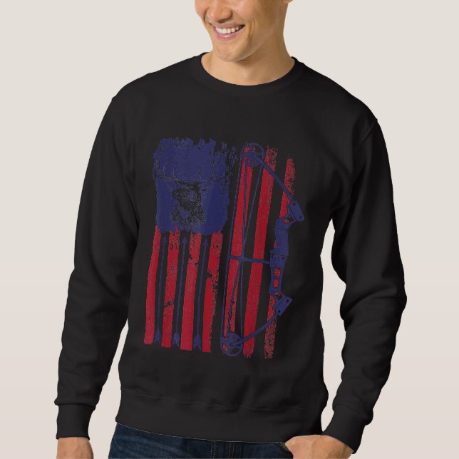 Sweatshirt Drapeau américain Tir à l'arc Bow Deer Bowhunting  (Devant)