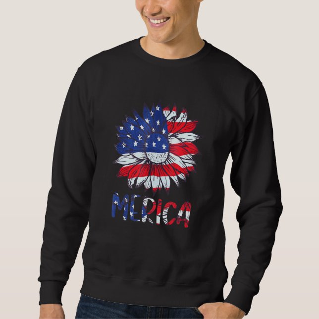 Sweatshirt Drapeau américain tournesol pour 4 juillet (Devant)