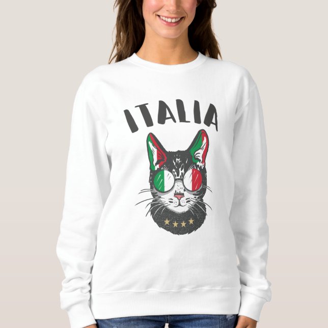Sweatshirt Drapeau de fan italien mascotte de chat de footbal (Devant)