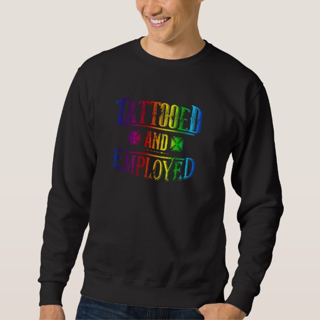 Sweatshirt Drapeau De Fierté Vintage Tatoué Et Employé (Devant)