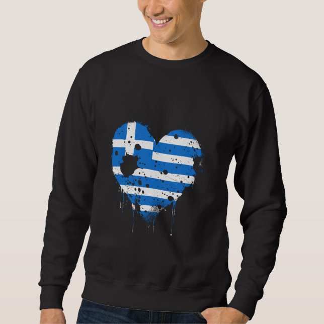 Sweatshirt Drapeau de la Grèce Hellènes Racines grecques Cœur (Devant)